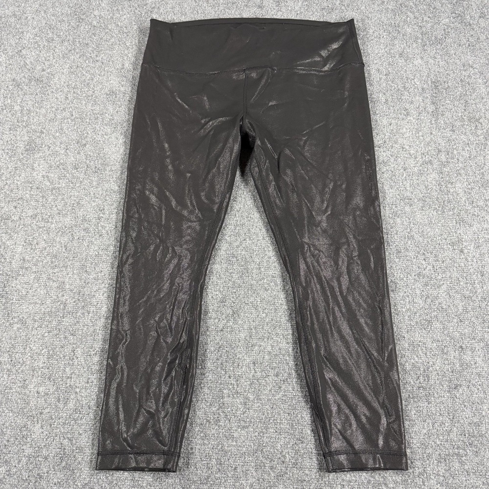 Lululemon Wunder Train High Rise Tight Size 16 Black Foil Everlux Shiny 25" - Picture 1 of 6